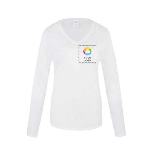 Port & Company® Ladies Long Sleeve Fan Favorite V-Neck Tee | NYTransfers