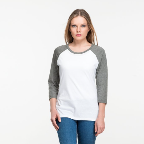 District Made® Women's Perfect Tri® 3/4-Sleeve Raglan | NYTransfers